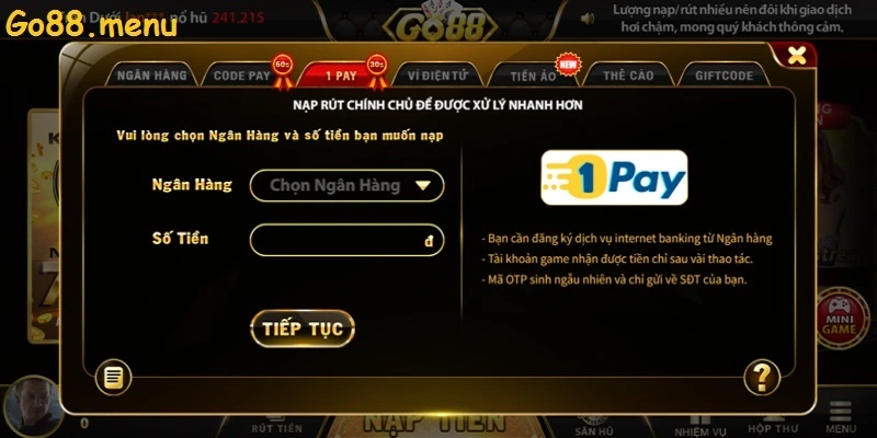 Nạp tiền nhà cái Go88 qua phương thức ví điện tử